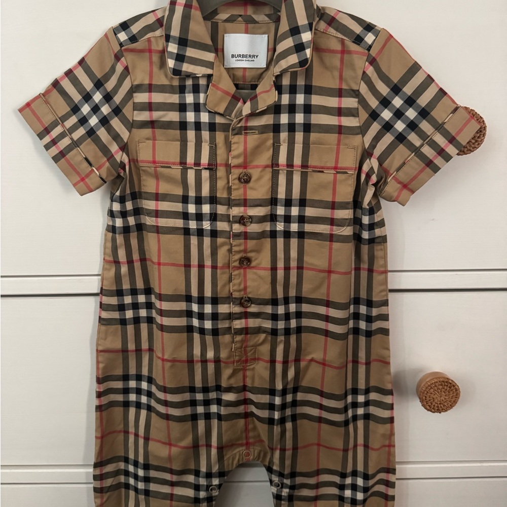 Burberry Beige and Black Plaid Romper